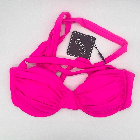 NWT ZAFUL Womens Ruched Underwire Bikini with Thong Criss Cross Top - Picture 4 of 11